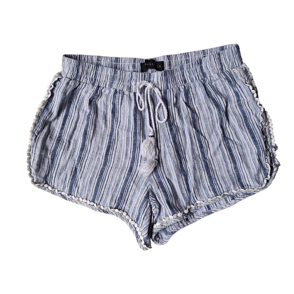 Aéropostale Striped Tassel Drawstring Shorts Blue/White Boho Beach Lounge